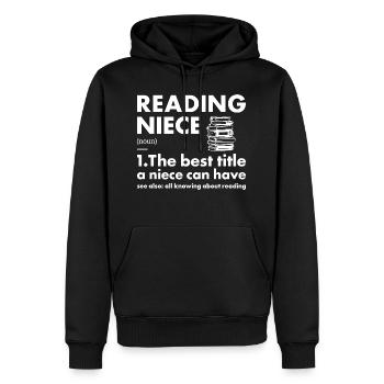 Lecteur Nièce Définition Lecture - Sweat à capuche Premium bio Homme - noir - Devant - Nico (187cm)