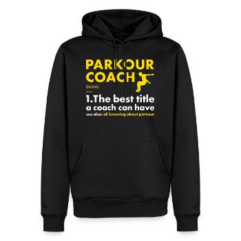 Traceur Coach Définition Parkour - Sweat à capuche Premium bio Homme - noir - Devant - Nico (187cm)