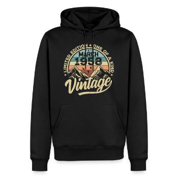 Anniversaire de Mars 1958 - né en mars 1958 - Sweat à capuche Premium bio Homme - noir - Devant - Nico (187cm)