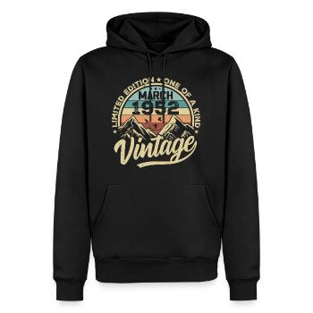 Mars 1952 Anniversaire - Né en mars 1952 - Sweat à capuche Premium bio Homme - noir - Devant - Nico (187cm)