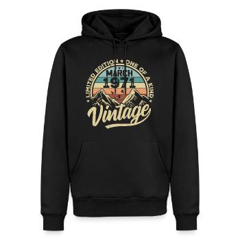 Mars 1971 Anniversaire - Né en mars 1971 - Sweat à capuche Premium bio Homme - noir - Devant - Nico (187cm)