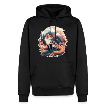 Fuchs Japan Kirschblüte Blume Japanisch Retro - Männer Premium Bio Hoodie - Schwarz - Vorne - Nico (187cm)