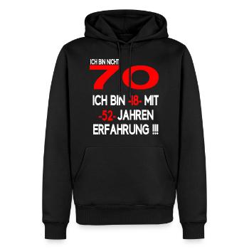 Ich bin nicht 70 bin 18 mit 52 Jahren Erfahrung - Männer Premium Bio Hoodie - Schwarz - Vorne - Nico (187cm)