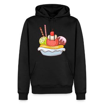 Crème glacée, crème glacée, crème glacée, crème glacée, boule, crème glacée, sundae - Sweat à capuche Premium bio Homme - noir - Devant - Nico (187cm)