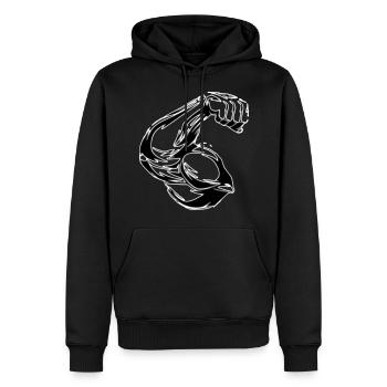 BIZEPS ARM DESIGN - Men’s Premium Organic Hoodie - black - Front - Nico (187cm)