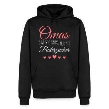 Spruch: Omas sind wie Mamas nur mit Puderzucker - Männer Premium Bio Hoodie - Schwarz - Vorne - Nico (187cm)