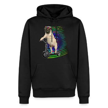 Escooter Mops mit Blumenkranz Electricscooter - Männer Premium Bio Hoodie - Schwarz - Vorne - Nico (187cm)