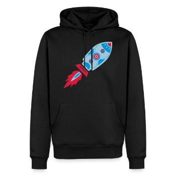 Retro Rakete, Science Fiction, Space, Weltraum - Männer Premium Bio Hoodie - Schwarz - Vorne - Nico (187cm)