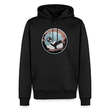 Surfing Waschbär - Männer Premium Bio Hoodie - Schwarz - Vorne - Nico (187cm)