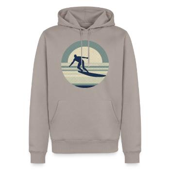 Cooler Surfer - Retro - Männer Premium Bio Hoodie - Taupe - Vorne - Nico (187cm)