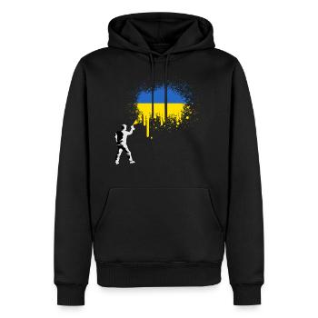 Drapeau Ukraine Drapeau rouge drapeau ukrainien - Sweat à capuche Premium bio Homme - noir - Devant - Nico (187cm)