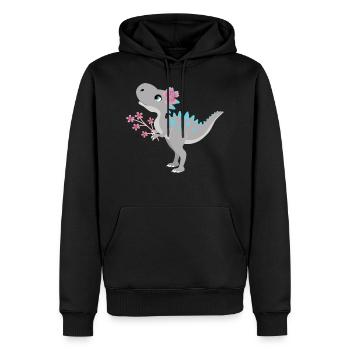 Dino Dinosaurier T-Rex Mädchen Blume Blumenstrauß - Männer Premium Bio Hoodie - Schwarz - Vorne - Nico (187cm)