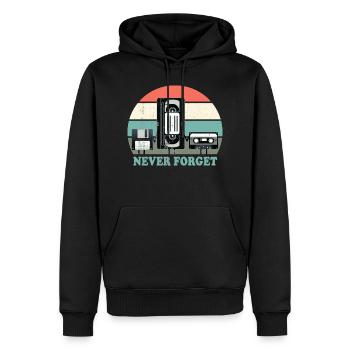 Never Forget-VHS, Cassette, Floppy Disc-Old School - Men’s Premium Organic Hoodie - black - Front - Nico (187cm)