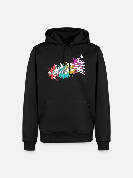 Lustige Katzen Notenlinien Farbkleckse - Männer Premium Bio Hoodie - Schwarz