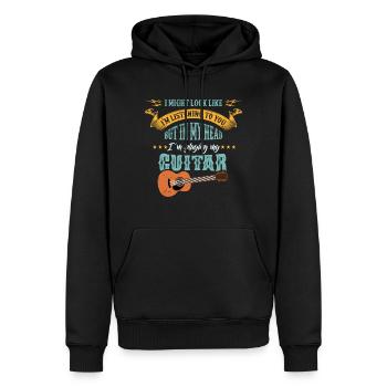 Musique drôle Chemise Je joue ma guitare - Sweat à capuche Premium bio Homme - noir - Devant - Nico (187cm)