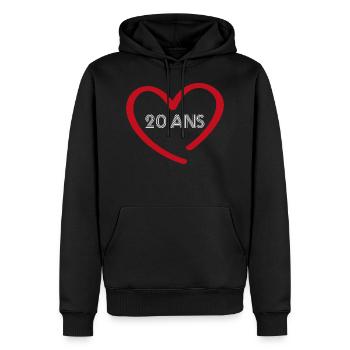 cadeau de couple 20 ans | anniversaire de mariage - Sweat à capuche Premium bio Homme - noir - Devant - Nico (187cm)