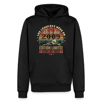 Cadeau Anniversaire Décembre 2009 - Decembre 2009 - Sweat à capuche Premium bio Homme - noir - Devant - Nico (187cm)