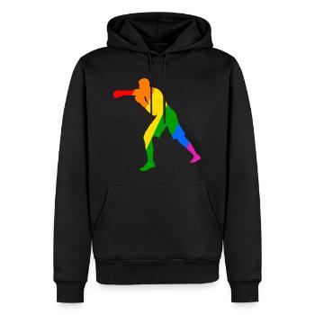 Boxer im Regenbogen - Männer Premium Bio Hoodie - Schwarz - Vorne - Nico (187cm)