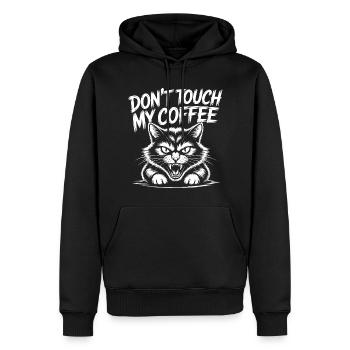 Coffee warning with angry cat - Men’s Premium Organic Hoodie - black - Front - Nico (187cm)