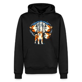 Shiba Inu Lune hurlante Trois chiens drôles - Sweat à capuche Premium bio Homme - noir - Devant - Nico (187cm)