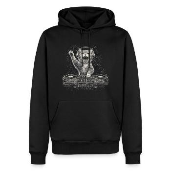 Katze DJ Plattenspieler Musik Kopfhörer Turntable - Männer Premium Bio Hoodie - Schwarz - Vorne - Nico (187cm)