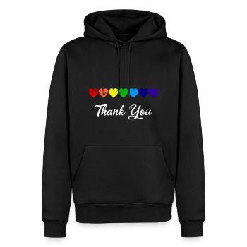 Rangée de coeurs Rainbow Heart Merci - Sweat à capuche Premium bio Homme - noir - Devant - Nico (187cm)