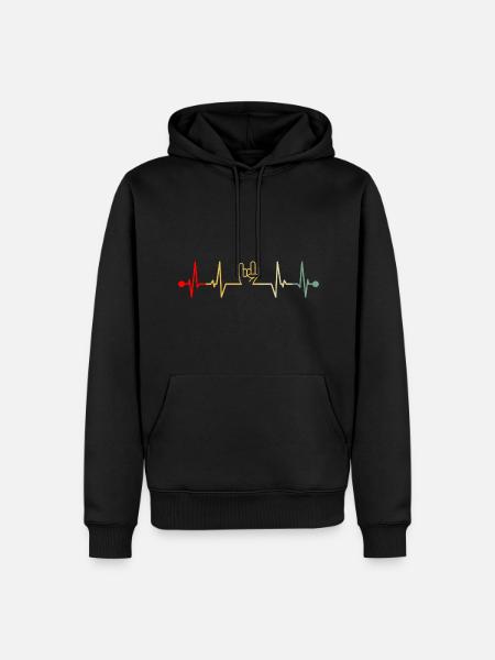 Pommesgabel Rock Metal Hand Herzschlag Retro - Männer Premium Bio Hoodie - Schwarz