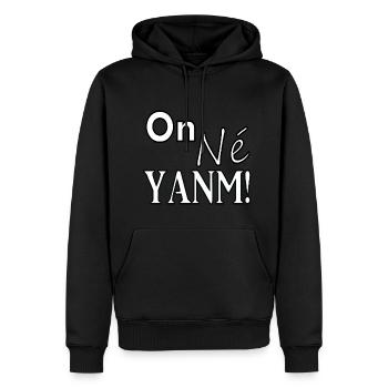 On né yanm! - Sweat à capuche Premium bio Homme - noir - Devant - Nico (187cm)