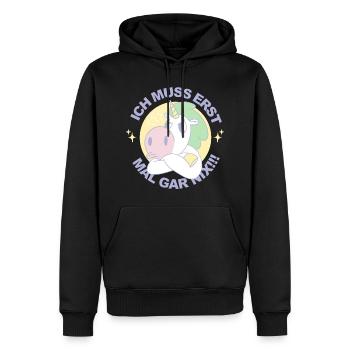 Einhorn Ich muss erst mal gar nix - Männer Premium Bio Hoodie - Schwarz - Vorne - Nico (187cm)