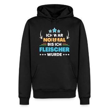 Ich war normal bis ich Fleischer wurde - Männer Premium Bio Hoodie - Schwarz - Vorne - Nico (187cm)