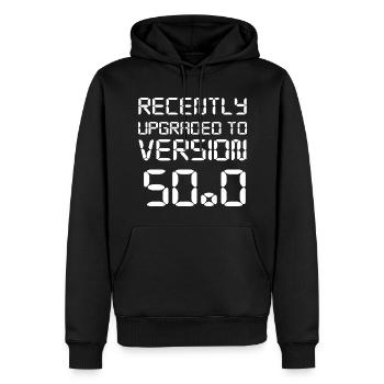 50e anniversaire. - Sweat à capuche Premium bio Homme - noir - Devant - Nico (187cm)