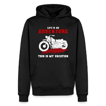 Voyage d’aventure à moto - Sweat à capuche Premium bio Homme - noir - Devant - Nico (187cm)