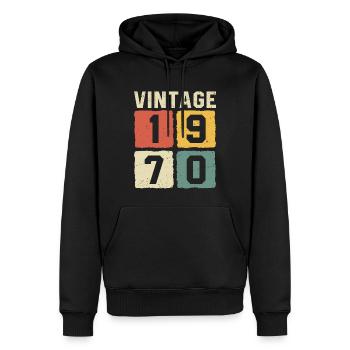 Millésime 1970 Né en 1970 - Sweat à capuche Premium bio Homme - noir - Devant - Nico (187cm)