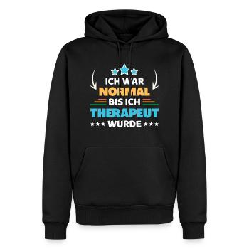 I was normal until I became a therapist - Men’s Premium Organic Hoodie - black - Front - Nico (187cm)
