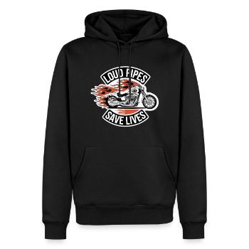 Loud Pipes Save Lives | Biker Spruch - Männer Premium Bio Hoodie - Schwarz - Vorne - Nico (187cm)