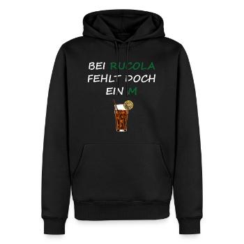 BEI RUCOLA FEHLT DOCH EIN M "RUMCOLA" T-shirt - Männer Premium Bio Hoodie - Schwarz - Vorne - Nico (187cm)
