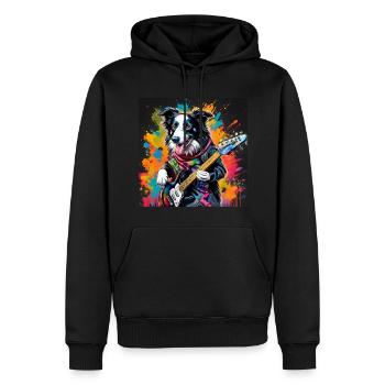 Border Collie Sheepdog jouant de la guitare - Sweat à capuche Premium bio Homme - noir - Devant - Nico (187cm)