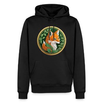 Ausgefallene Münze ein grüner Fuchs mit Orange - Männer Premium Bio Hoodie - Schwarz - Vorne - Nico (187cm)
