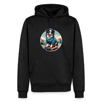 Australian Shepherd Dog Skateboarding in einem Hoodie - Männer Premium Bio Hoodie - Schwarz - Vorne - Nico (187cm)