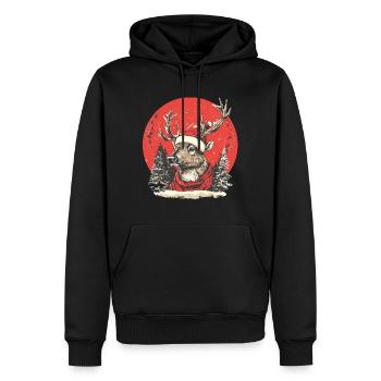 Hirsch mit Weihnachtsmütze - Männer Premium Bio Hoodie - Schwarz - Vorne - Nico (187cm)