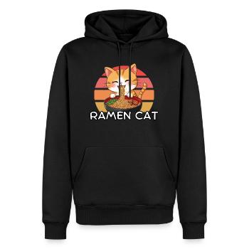 Ramen Cat Vintage Sunset - Männer Premium Bio Hoodie - Schwarz - Vorne - Nico (187cm)