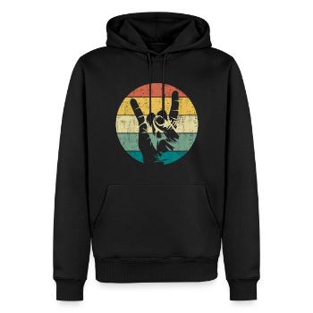 Pommesgabel Metal Hand Handzeichen Retro - Männer Premium Bio Hoodie - Schwarz - Vorne - Nico (187cm)