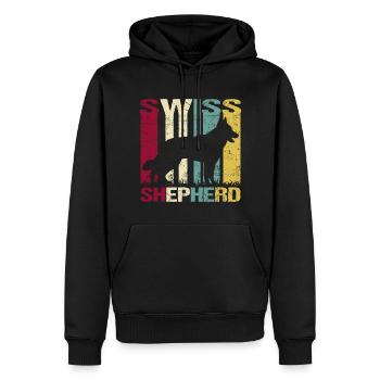 White White Swiss Shepherd Retro - Men’s Premium Organic Hoodie - black - Front - Nico (187cm)