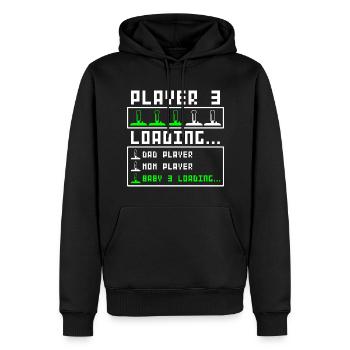 Schwangerschaft verkünden Baby Player 3 drei Loadi - Männer Premium Bio Hoodie - Schwarz - Vorne - Nico (187cm)