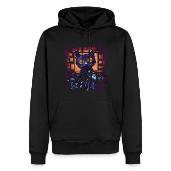 Black cat on motorcycle - Men’s Premium Organic Hoodie - black - Front - Nico (187cm)