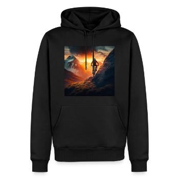 Cyclistes VTT au coucher du soleil en descente - Sweat à capuche Premium bio Homme - noir - Devant - Nico (187cm)