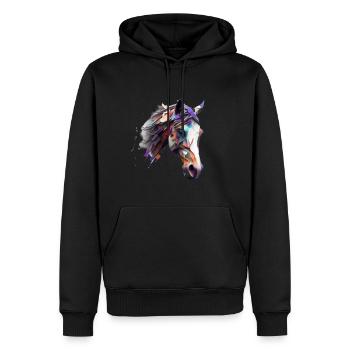 Dessin en mosaïque de la tête du cheval - Sweat à capuche Premium bio Homme - noir - Devant - Nico (187cm)