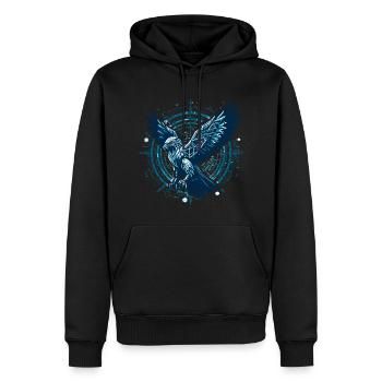 ADLER GREIFVOGEL CYBER MECHANISCH FUTURISTISCH - Männer Premium Bio Hoodie - Schwarz - Vorne - Nico (187cm)