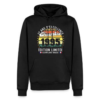 27 Ans Anniversaire Vintage Né en Décembre 1995 - Sweat à capuche Premium bio Homme - noir - Devant - Nico (187cm)