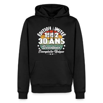 Cadeau 30 ans d'excellence / Édition limitée 1992 - Sweat à capuche Premium bio Homme - noir - Devant - Nico (187cm)